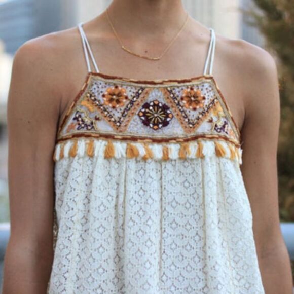 Anthropologie HD in Paris Cream and Orange Embroidered Camisole - Picture 1 of 11